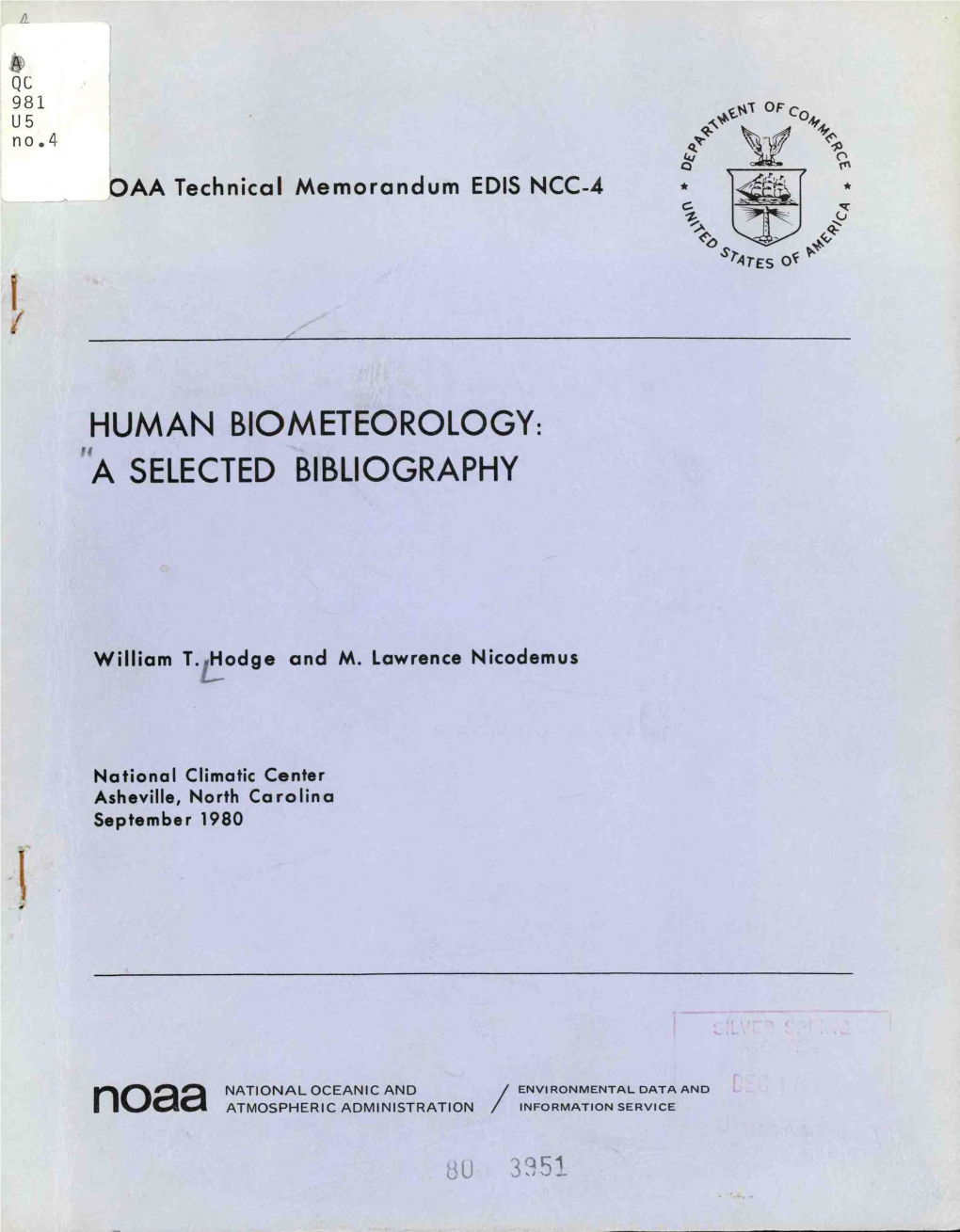 Human Biometeorology: a Selected Bibliography