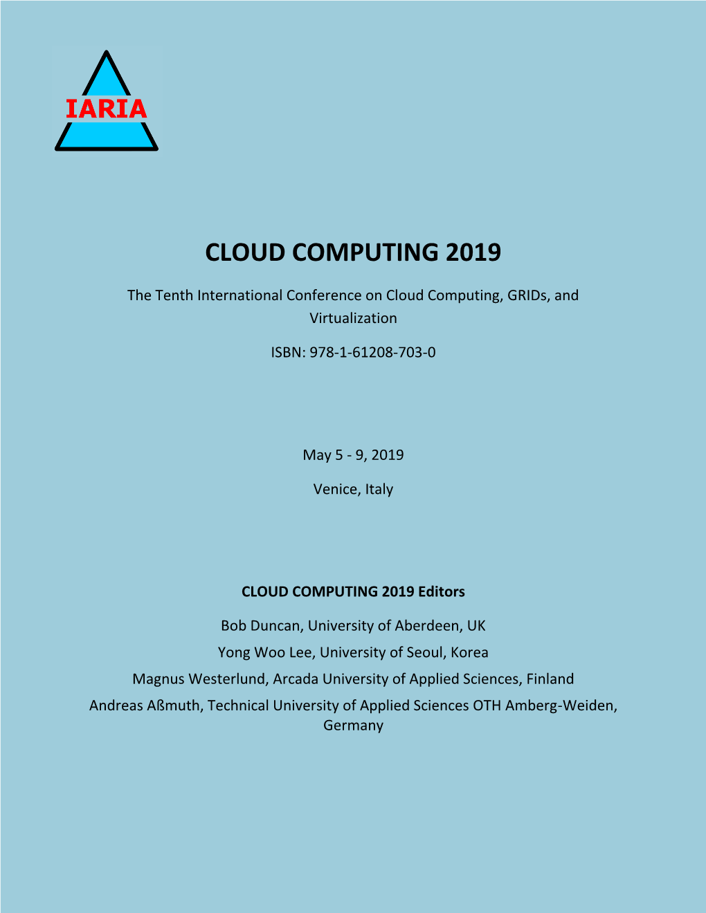 CLOUD COMPUTING 2019 Proceedings