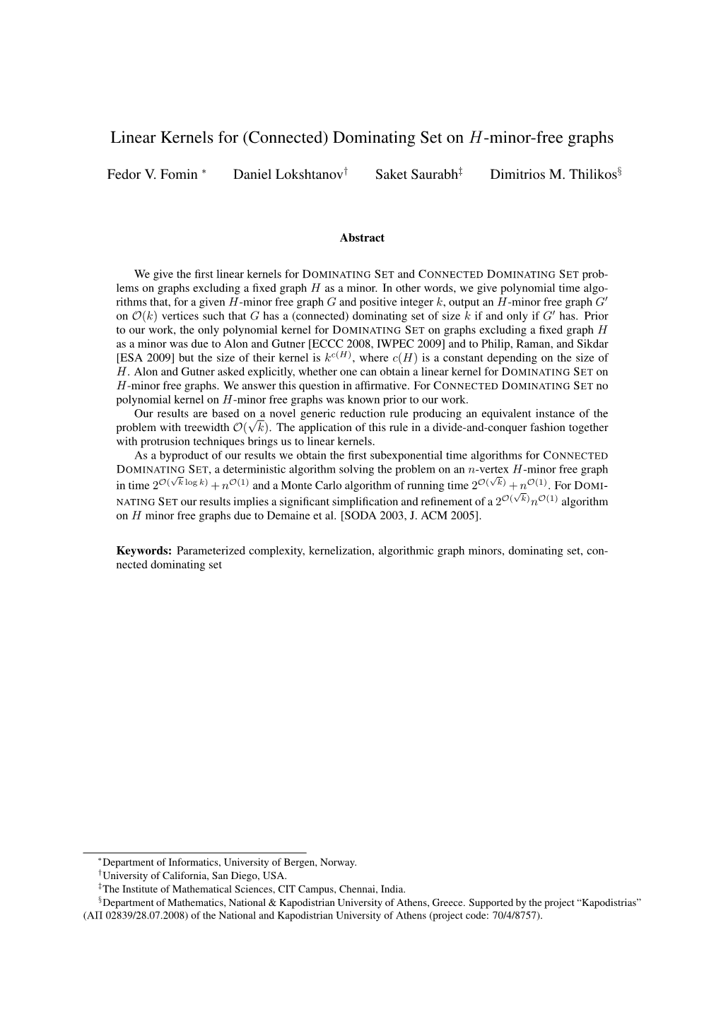 (Connected) Dominating Set on H-Minor-Free Graphs