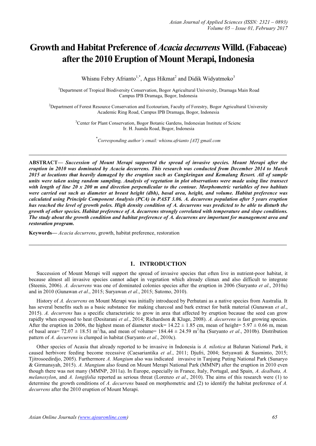 Growth and Habitat Preference of Acacia Decurrens Willd