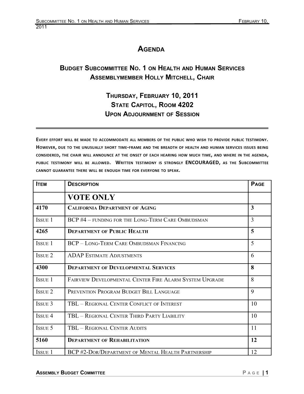 Budget Subcommittee No. 1 on Health and Human Services