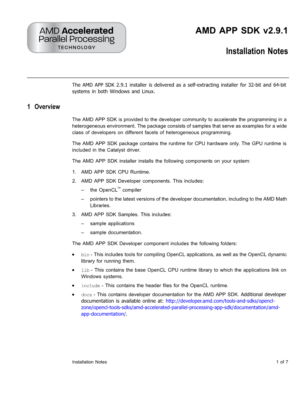 AMD APP SDK V2.9.1 Installation Notes