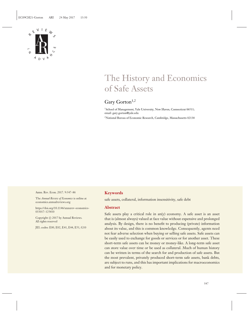 The History and Economics of Safe Assets