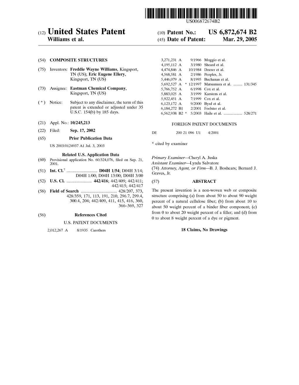 (12) United States Patent (10) Patent No.: US 6,872,674 B2 Williams Et Al