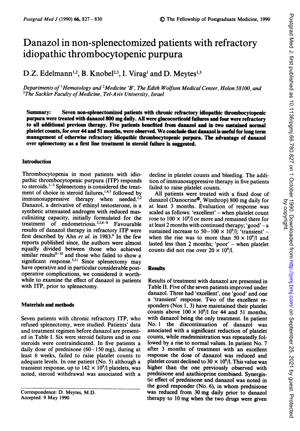 Danazol in Non-Splenectomized Patientswith Refractory Idiopathic