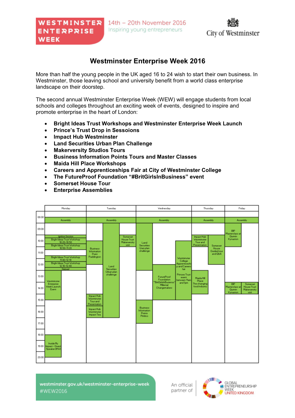 Westminster Enterprise Week 2016