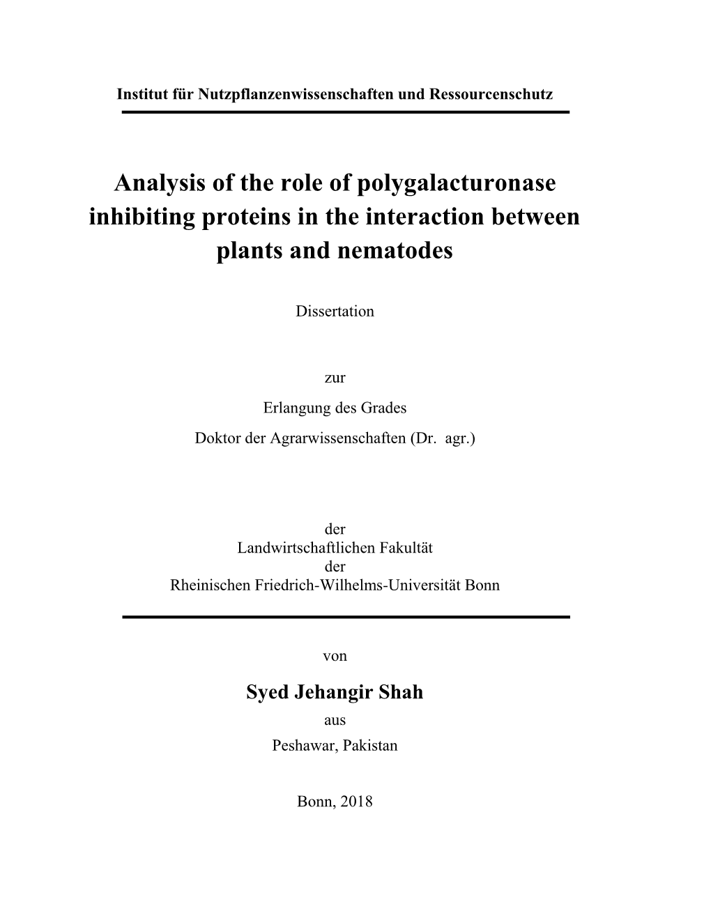 Analysis of the Role of Polygalacturonase Inhibiting Proteins in the Interaction Between Plants and Nematodes