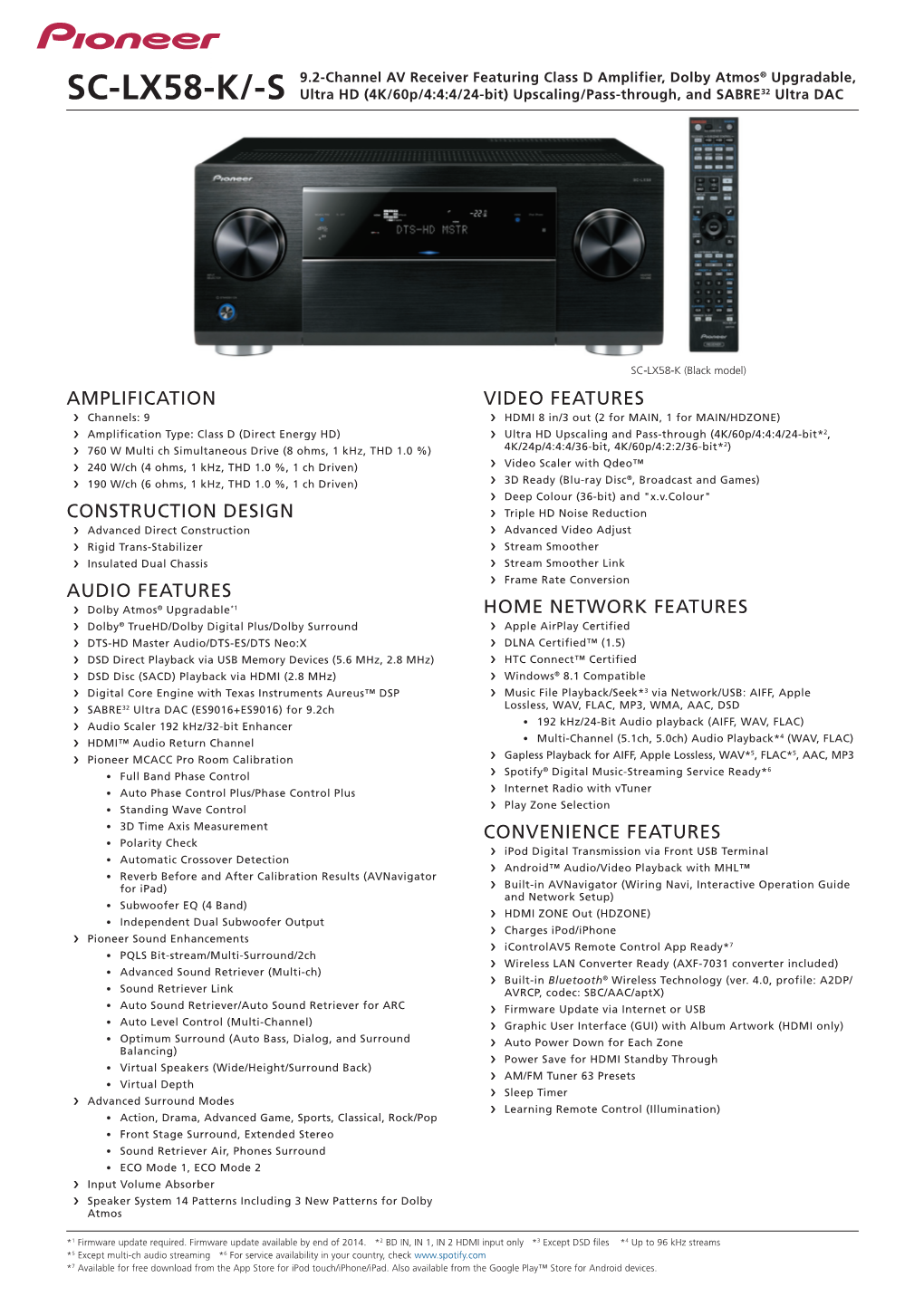 SC-LX58-K/-S Ultra HD (4K/60P/4:4:4/24-Bit) Upscaling/Pass-Through, and SABRE32 Ultra DAC