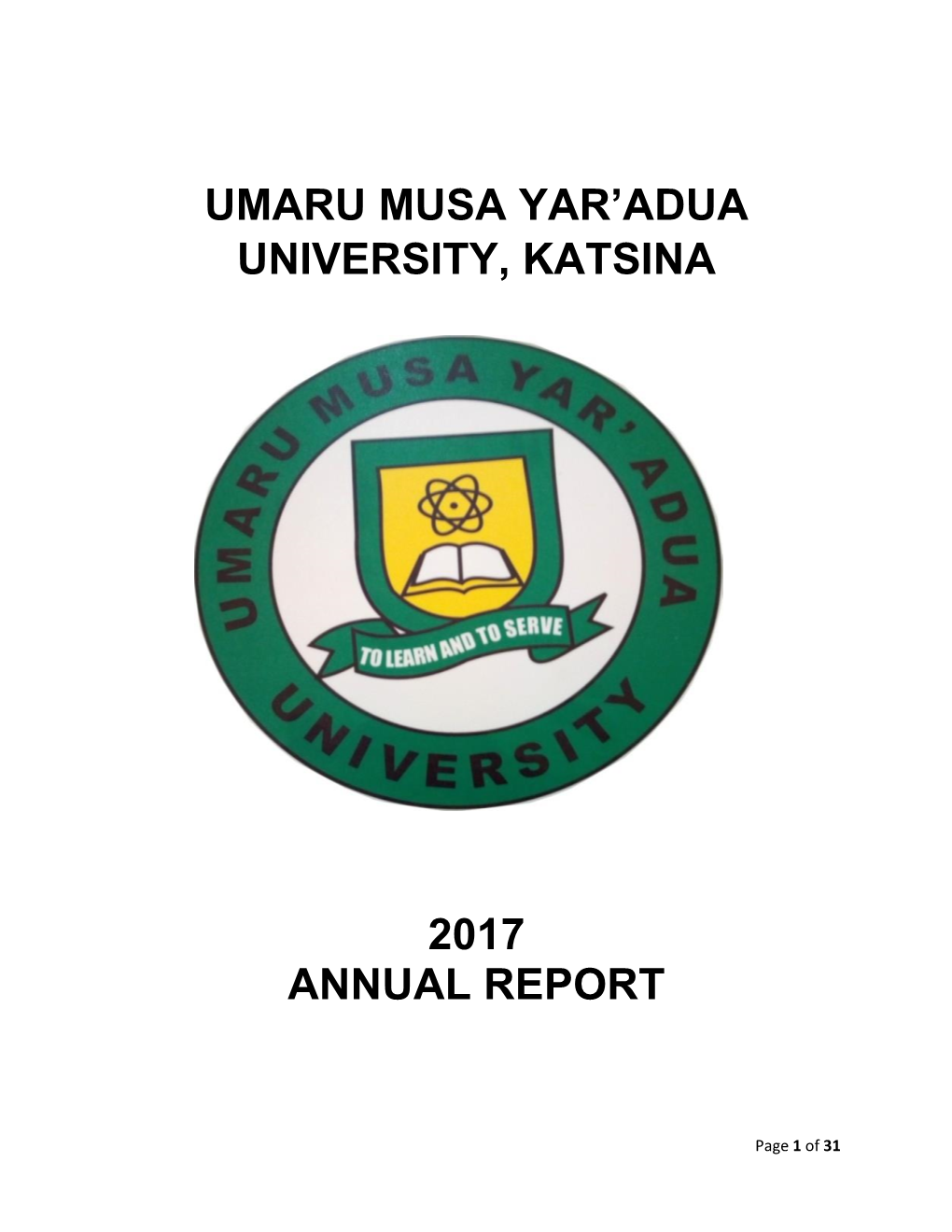 Umaru Musa Yar'adua University, Katsina 2017