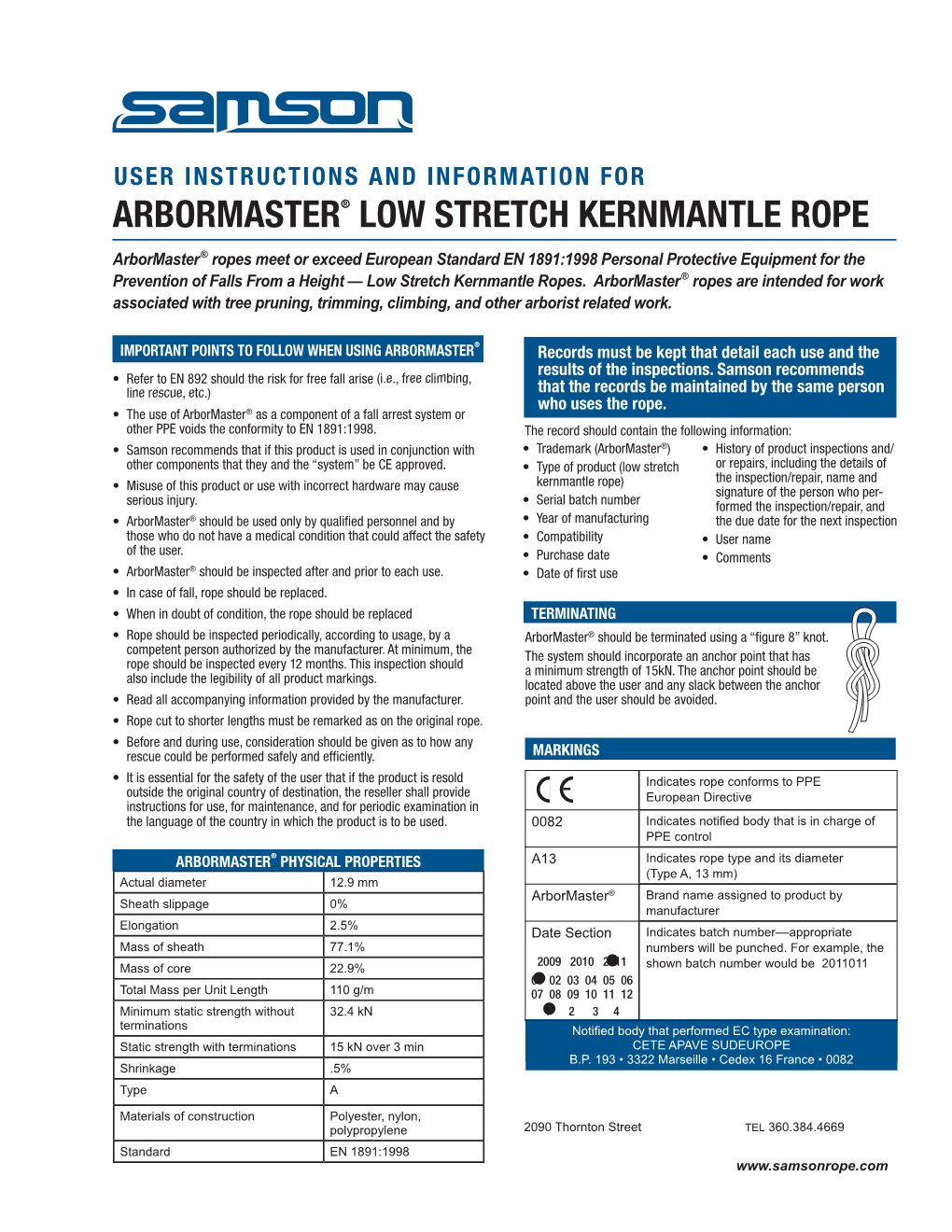 Arbormaster® Low Stretch Kernmantle Rope