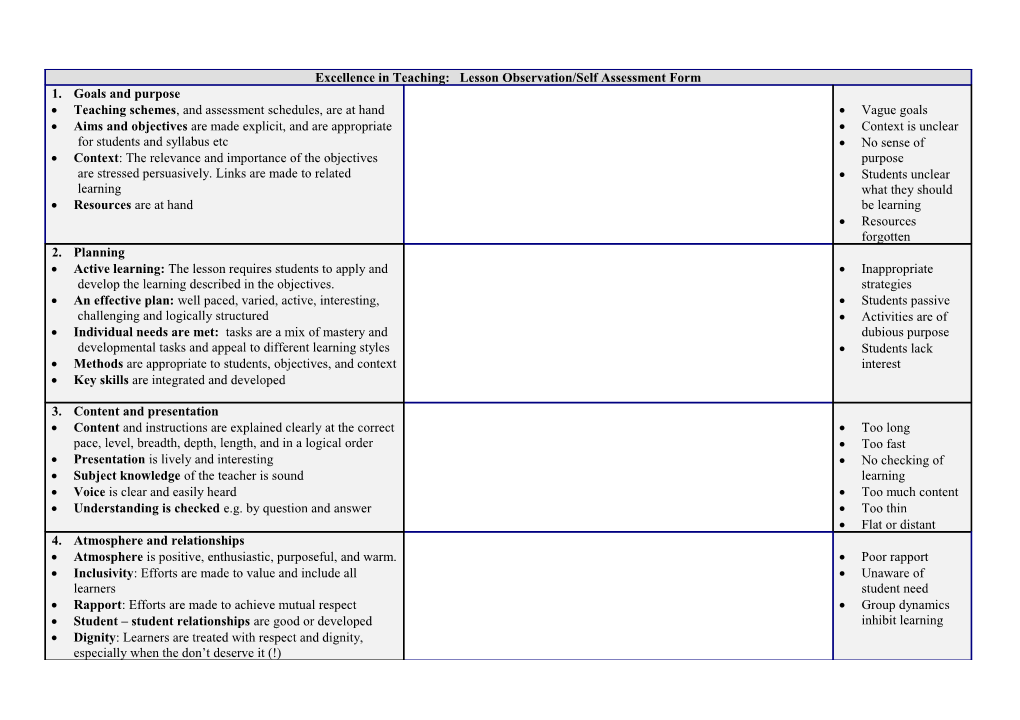 Sutton Coldfield College: Lesson Observation Form