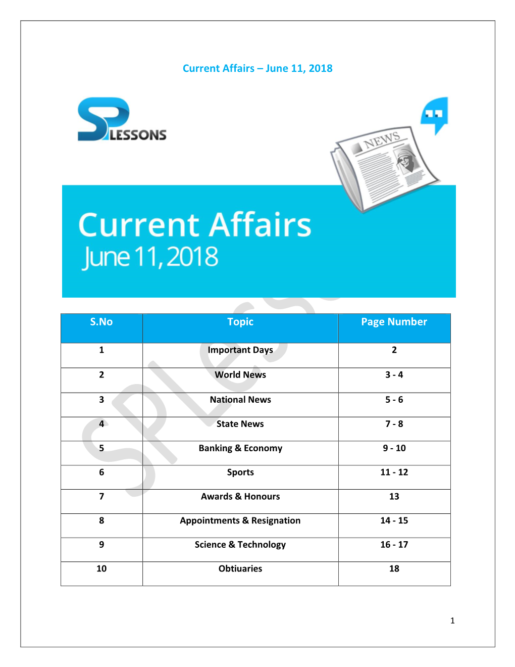 Current Affairs – June 11, 2018