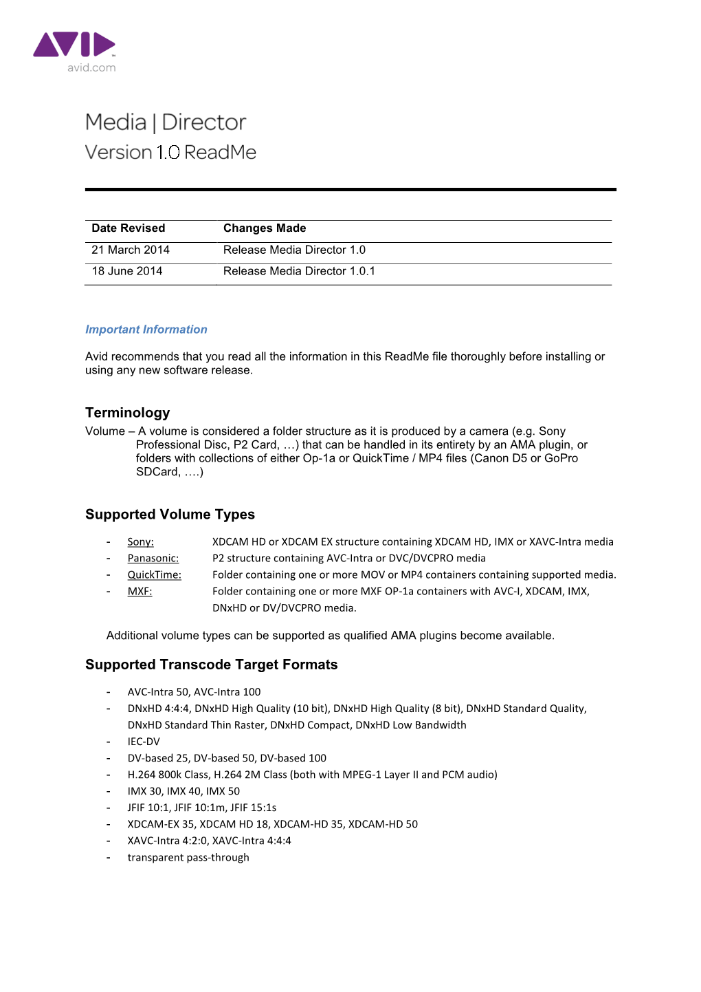 Terminology Supported Volume Types Supported Transcode Target