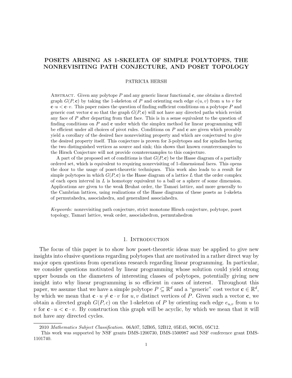 Posets Arising As 1-Skeleta of Simple Polytopes, the Nonrevisiting Path Conjecture, and Poset Topology