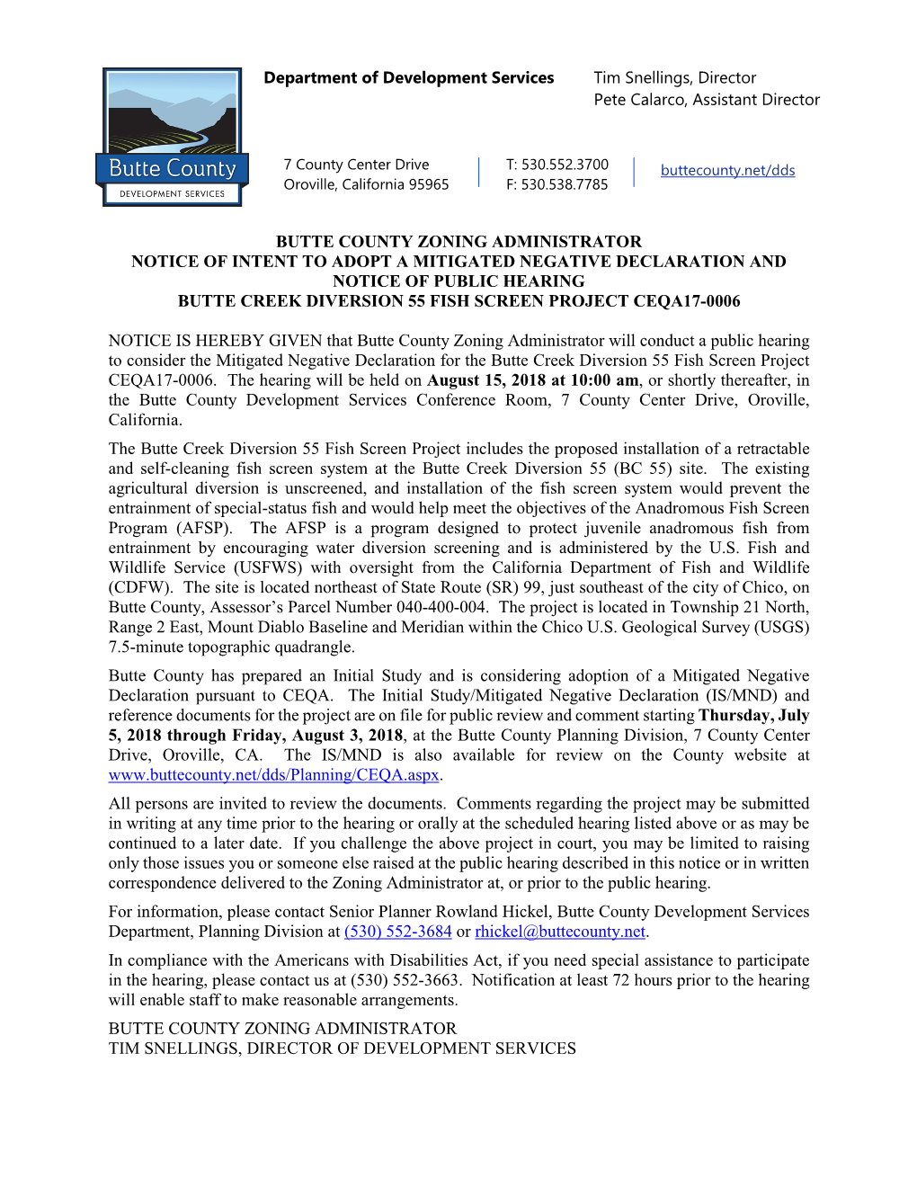Butte County Zoning Administrator Notice Of