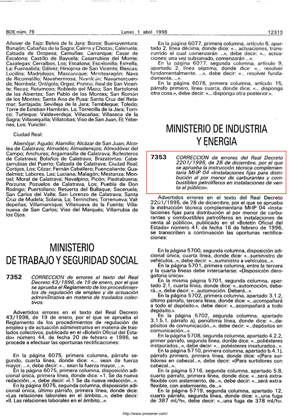 Corrección De Errores Del Real Decreto 2201/1995
