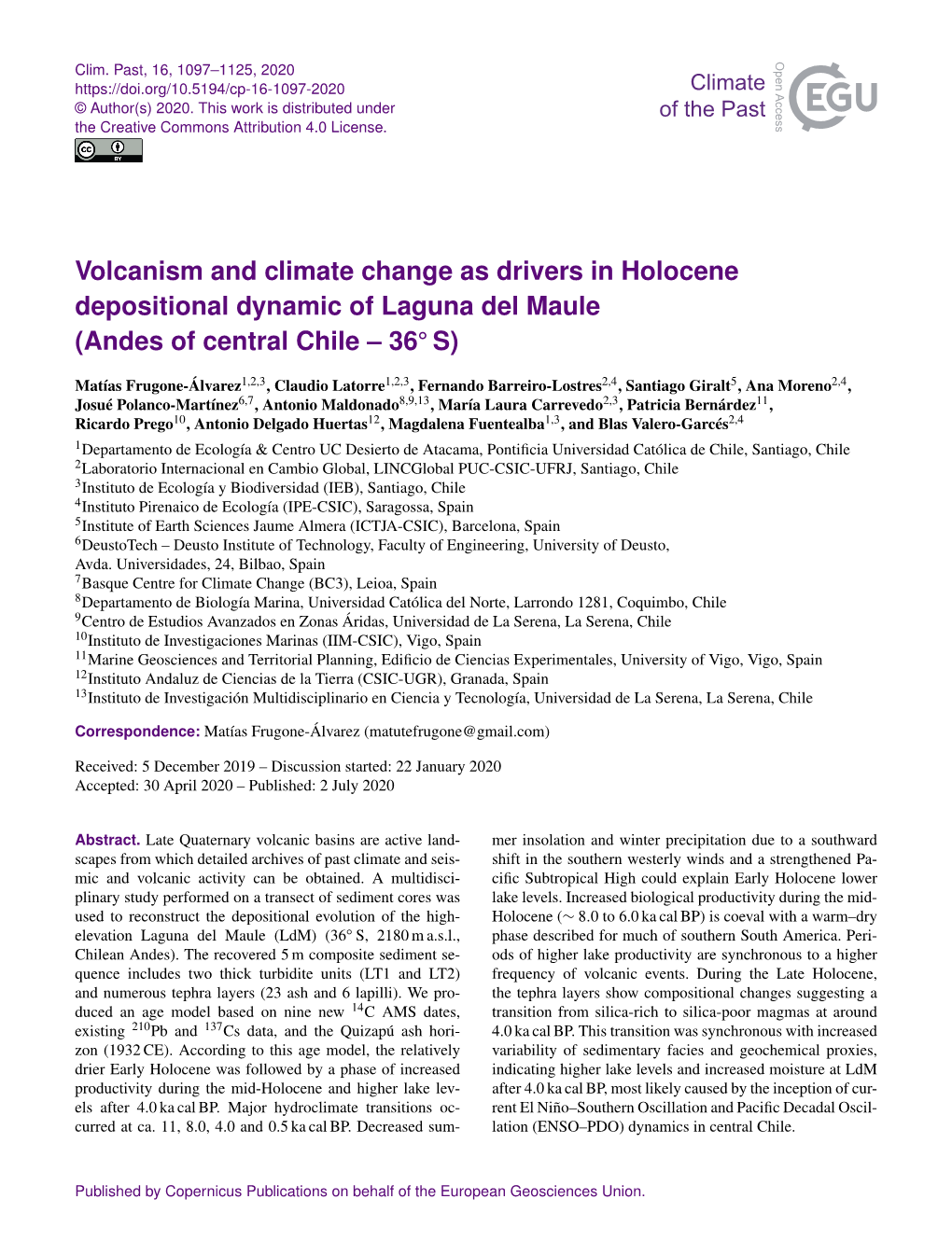 Volcanism and Climate Change As Drivers in Holocene Depositional Dynamic of Laguna Del Maule (Andes of Central Chile – 36◦ S)