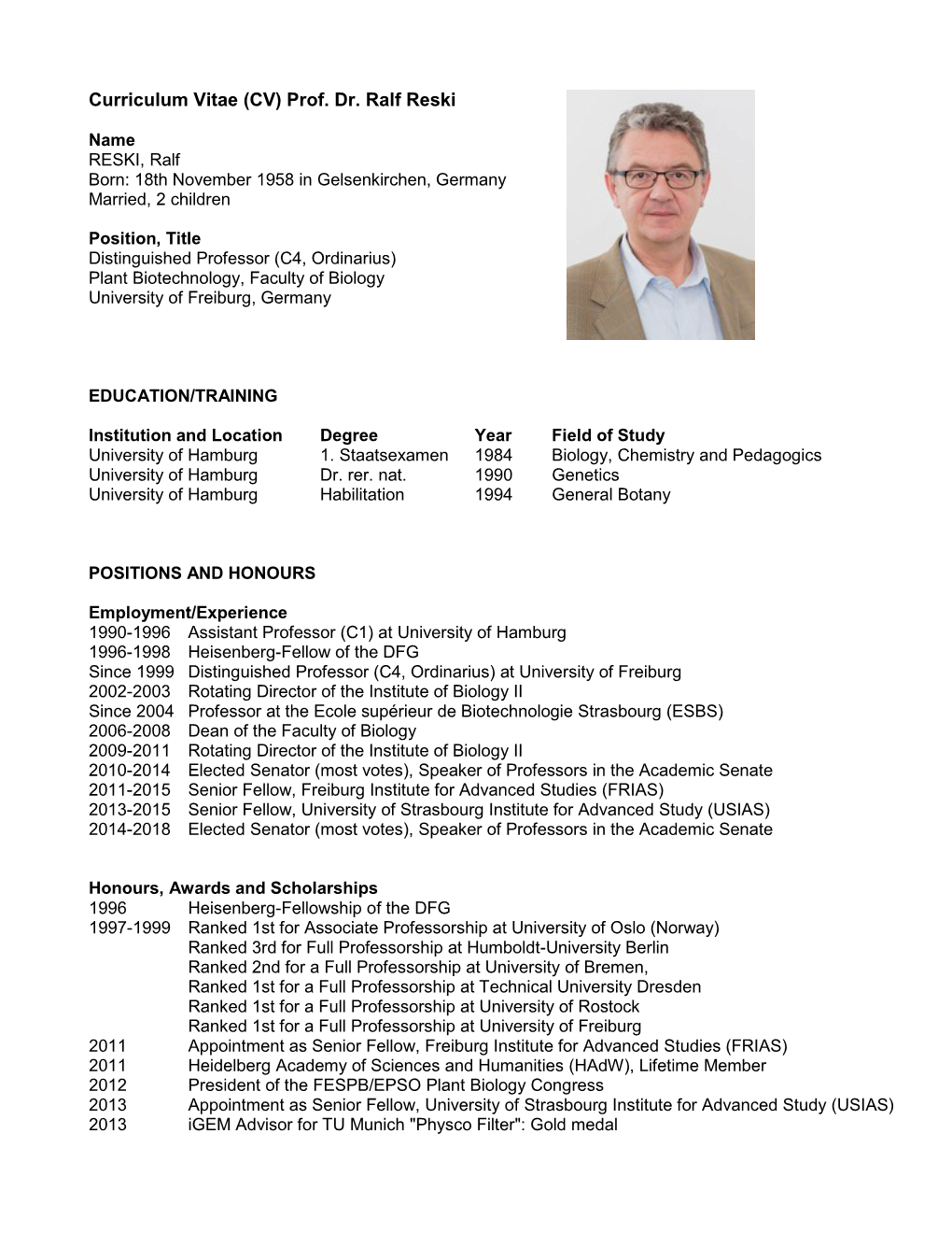 Curriculum Vitae (CV) Prof