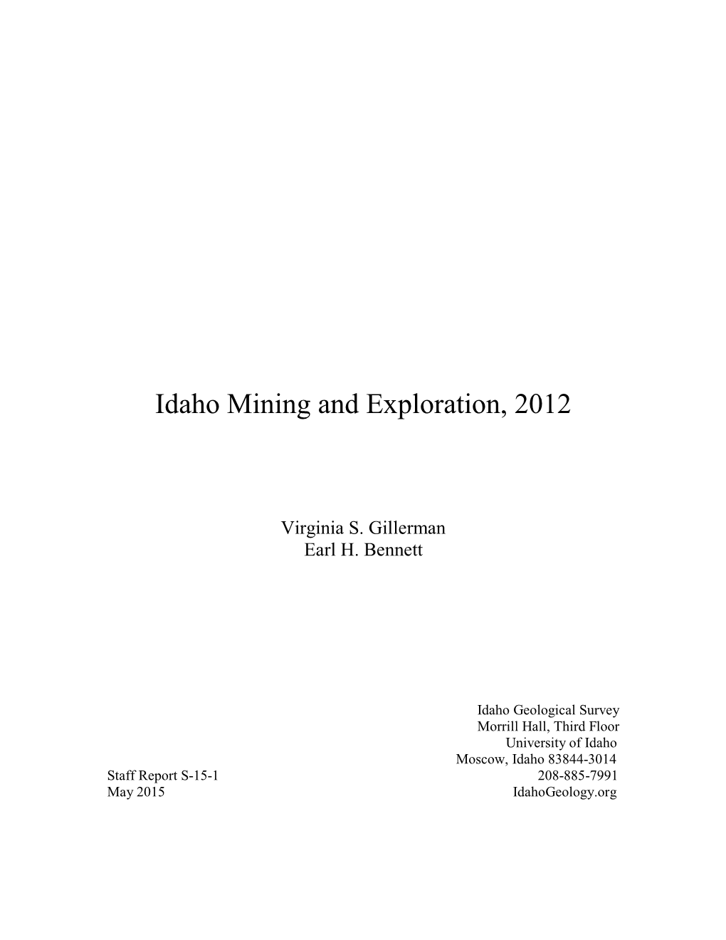 Idaho Mining and Exploration, 2012