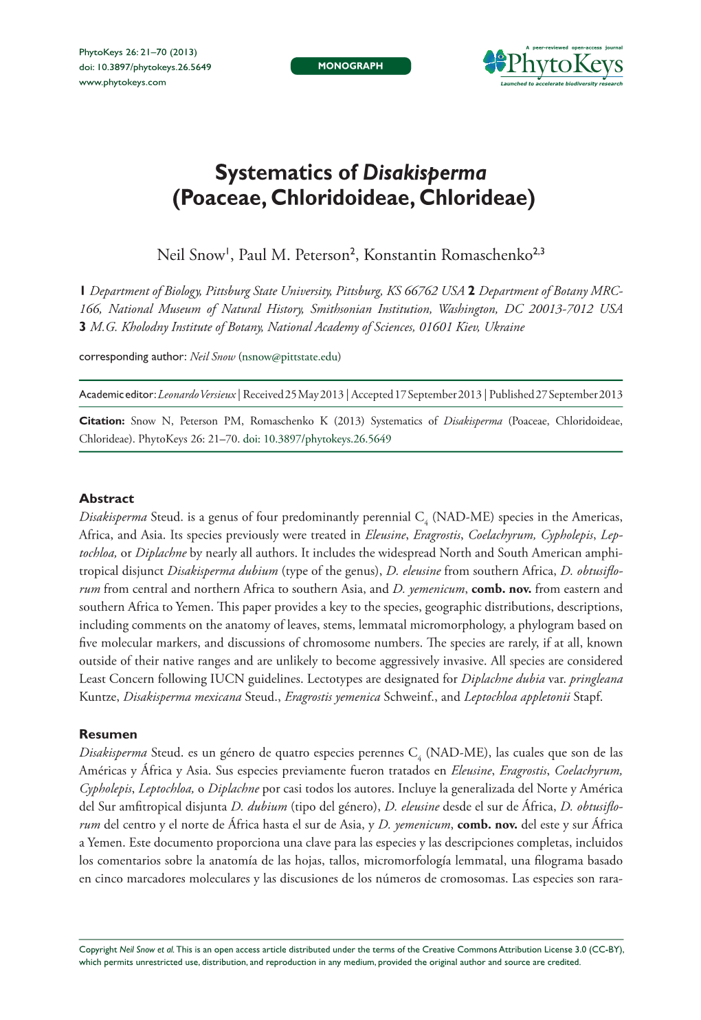 Systematics of Disakisperma (Poaceae, Chloridoideae, Chlorideae)