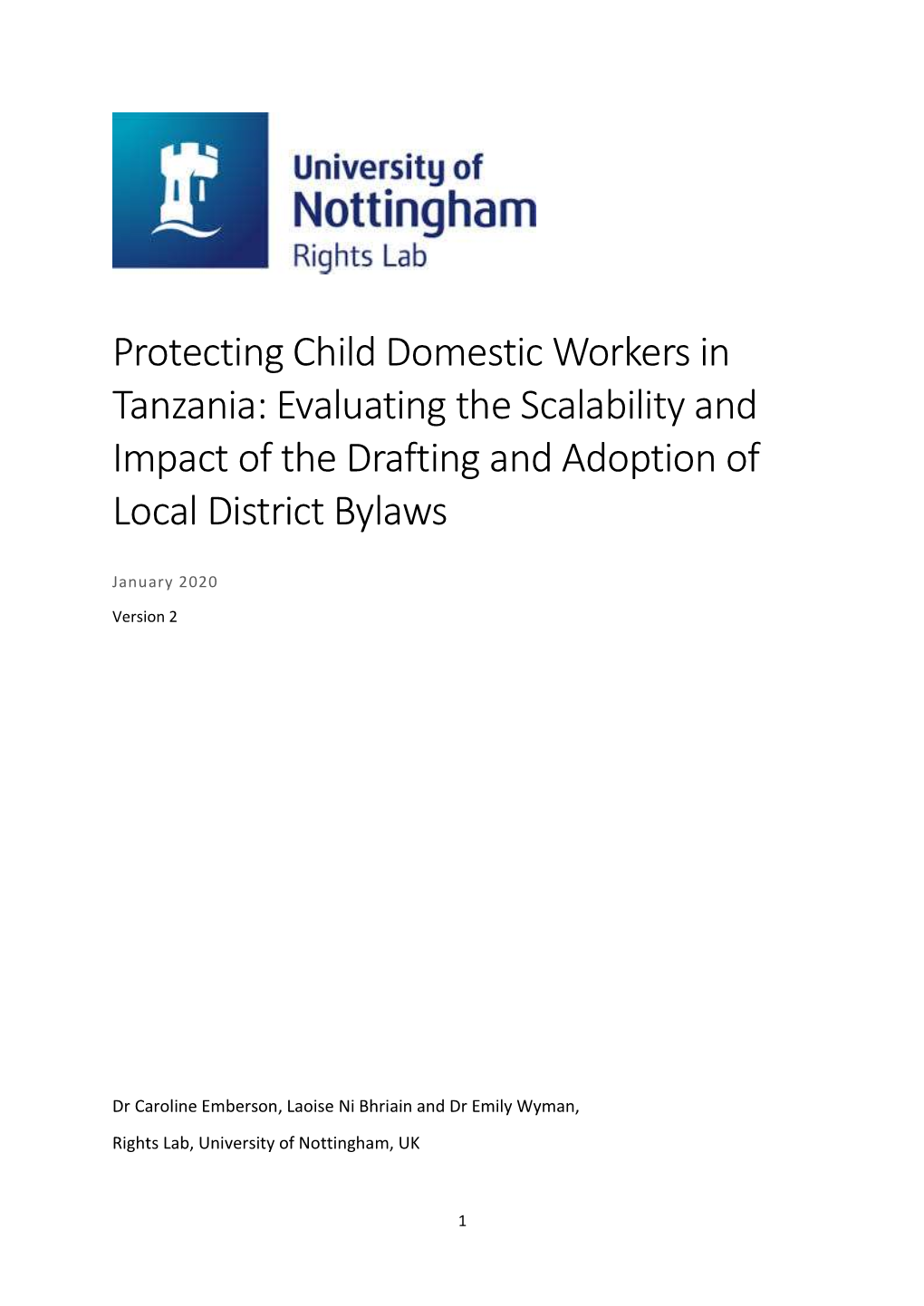 Protecting Child Domestic Workers in Tanzania: Evaluating the Scalability and Impact of the Drafting and Adoption of Local District Bylaws