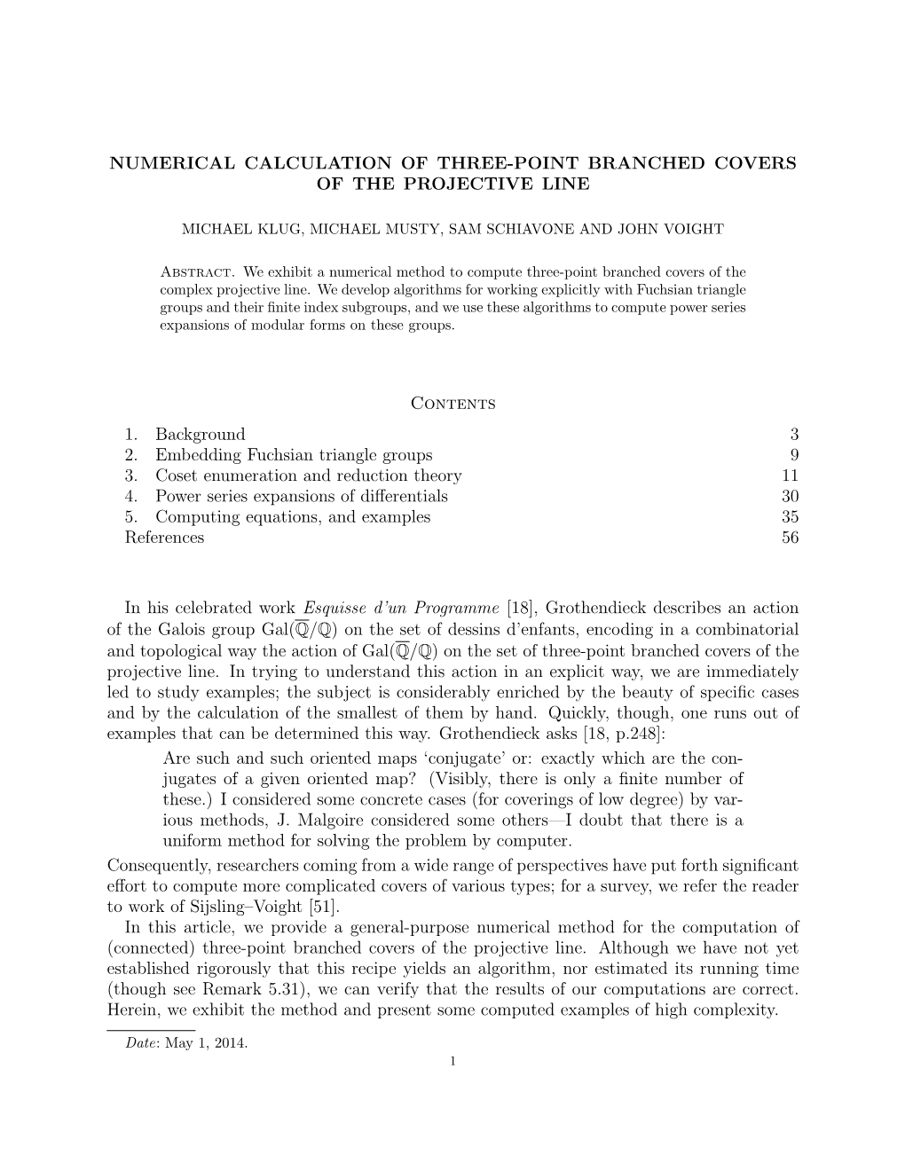 Numerical Calculation of Three-Point Branched Covers of the Projective Line