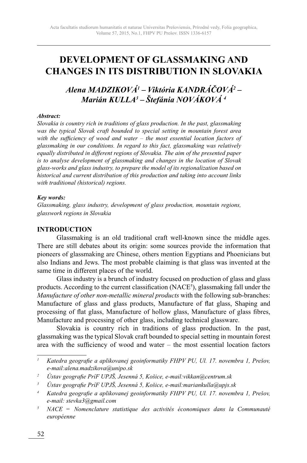 Development of Glassmaking and Changes in Its Distribution in Slovakia