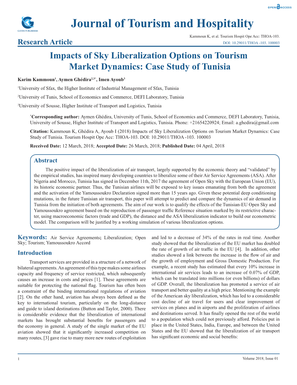 Journal of Tourism and Hospitality