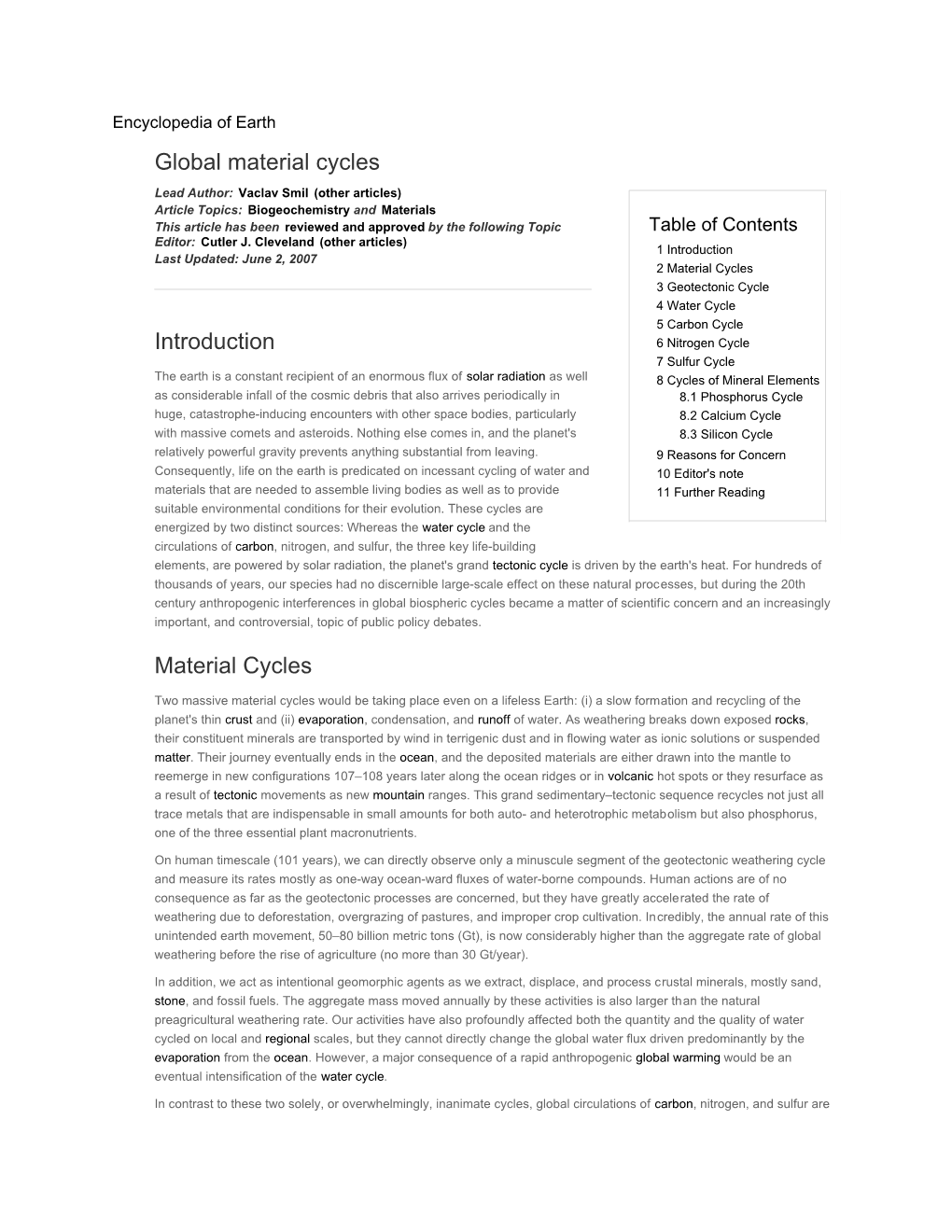 Global Material Cycles