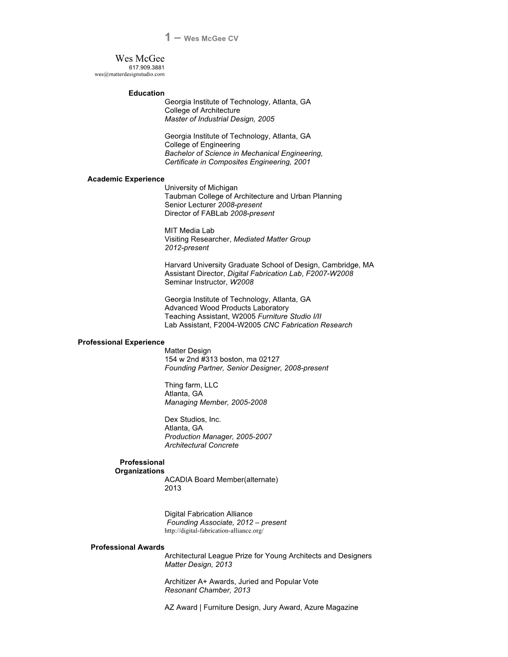 Wes Mcgee CV