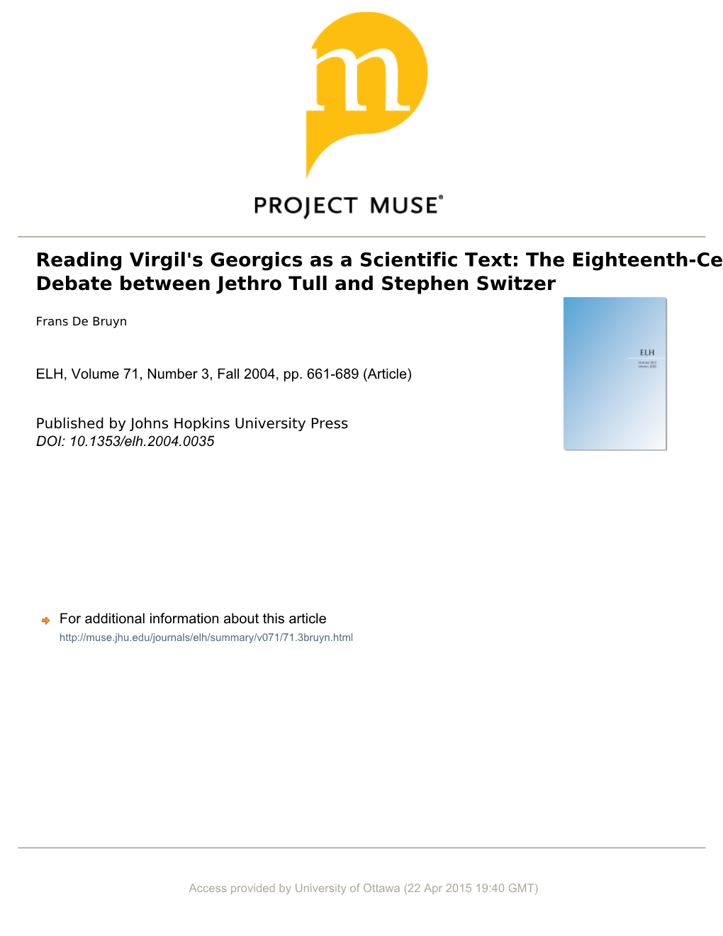 Reading Virgil's Georgics As a Scientific Text: the Eighteenth