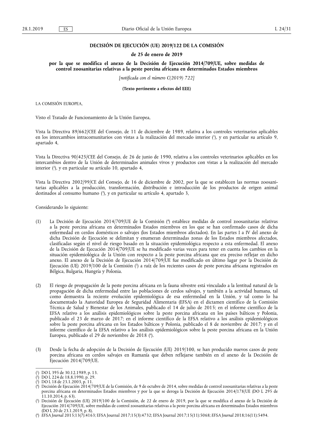 Decisión De Ejecución (Ue) 2019/ 122 De La Comisión