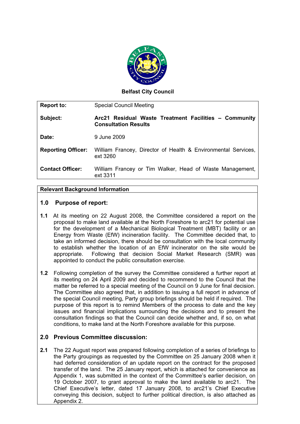 Arc 21 Residual Waste Treatment Facilities