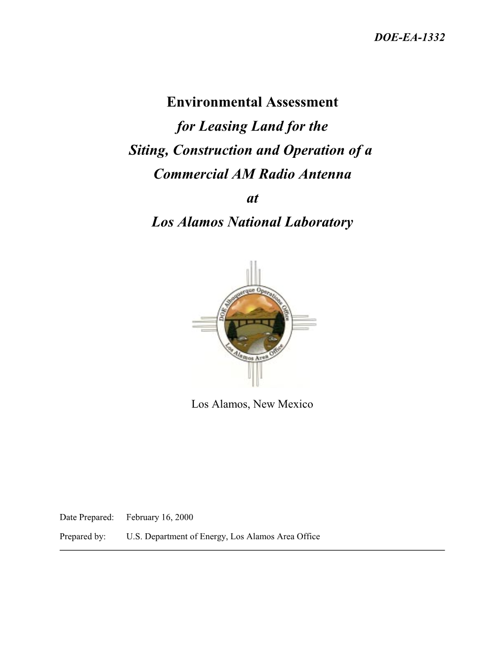 Environmental Assessment for Leasing Land for the Siting, Construction and Operation of a Commercial AM Radio Antenna at Los Alamos National Laboratory