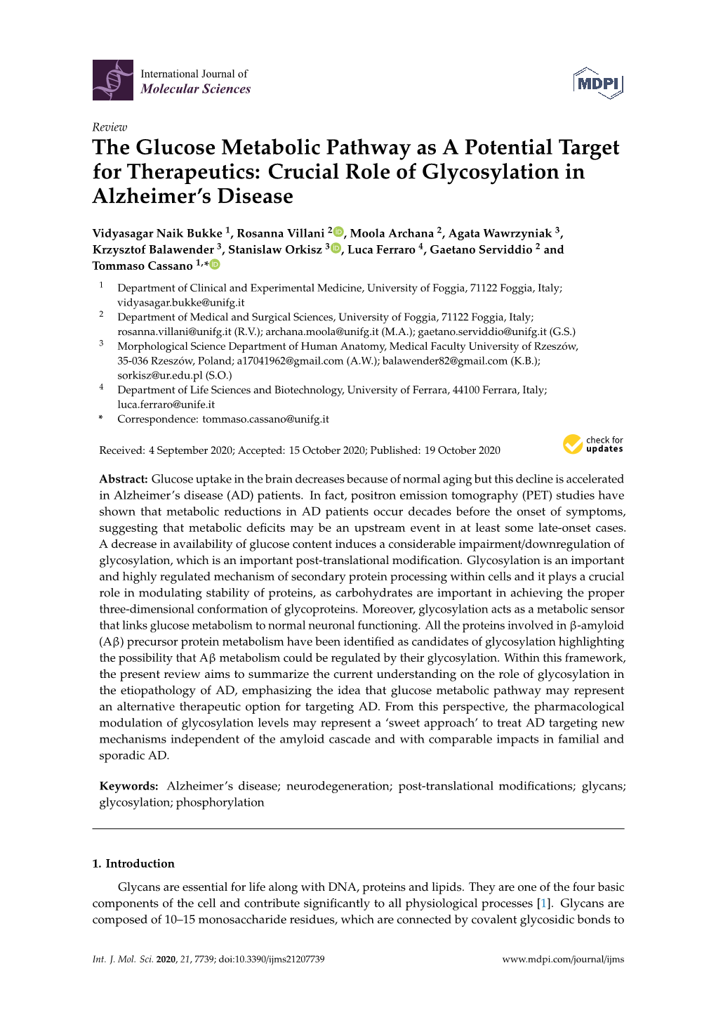 Crucial Role of Glycosylation in Alzheimer's Disease