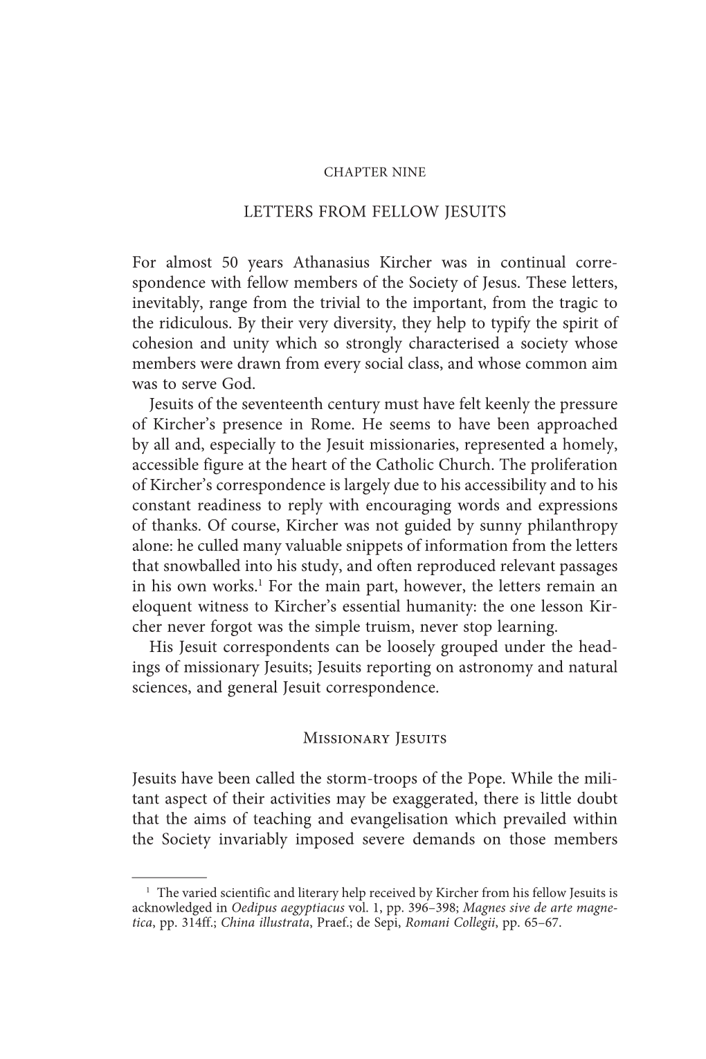 Letters from Fellow Jesuits for Almost 50 Years Athanasius Kircher Was In