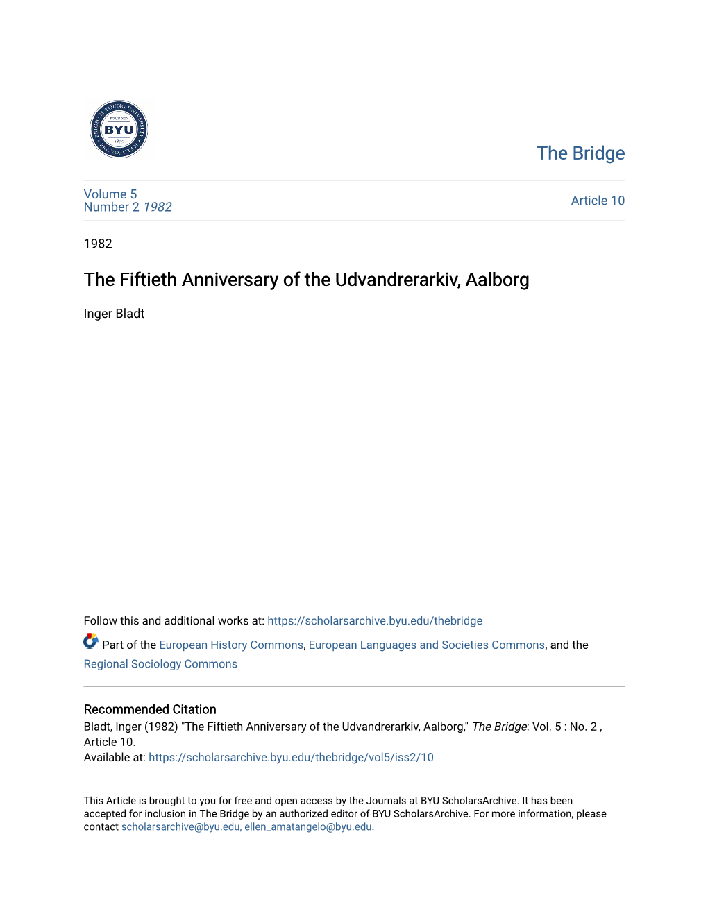 The Fiftieth Anniversary of the Udvandrerarkiv, Aalborg