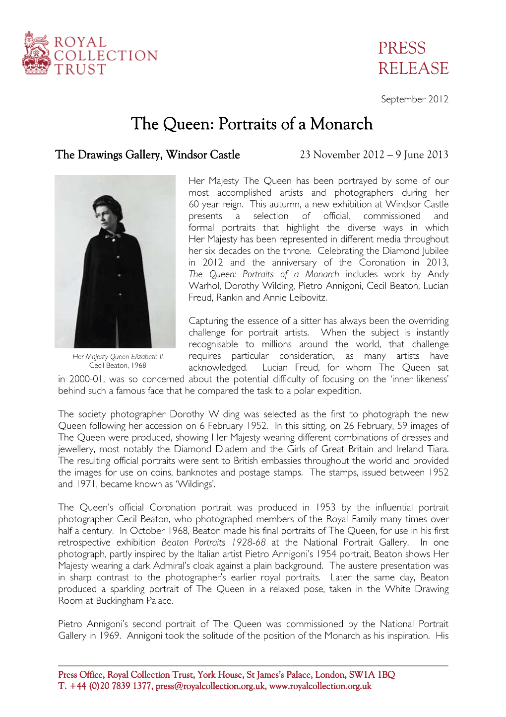 Portraits of a Monarch Press Release 2012