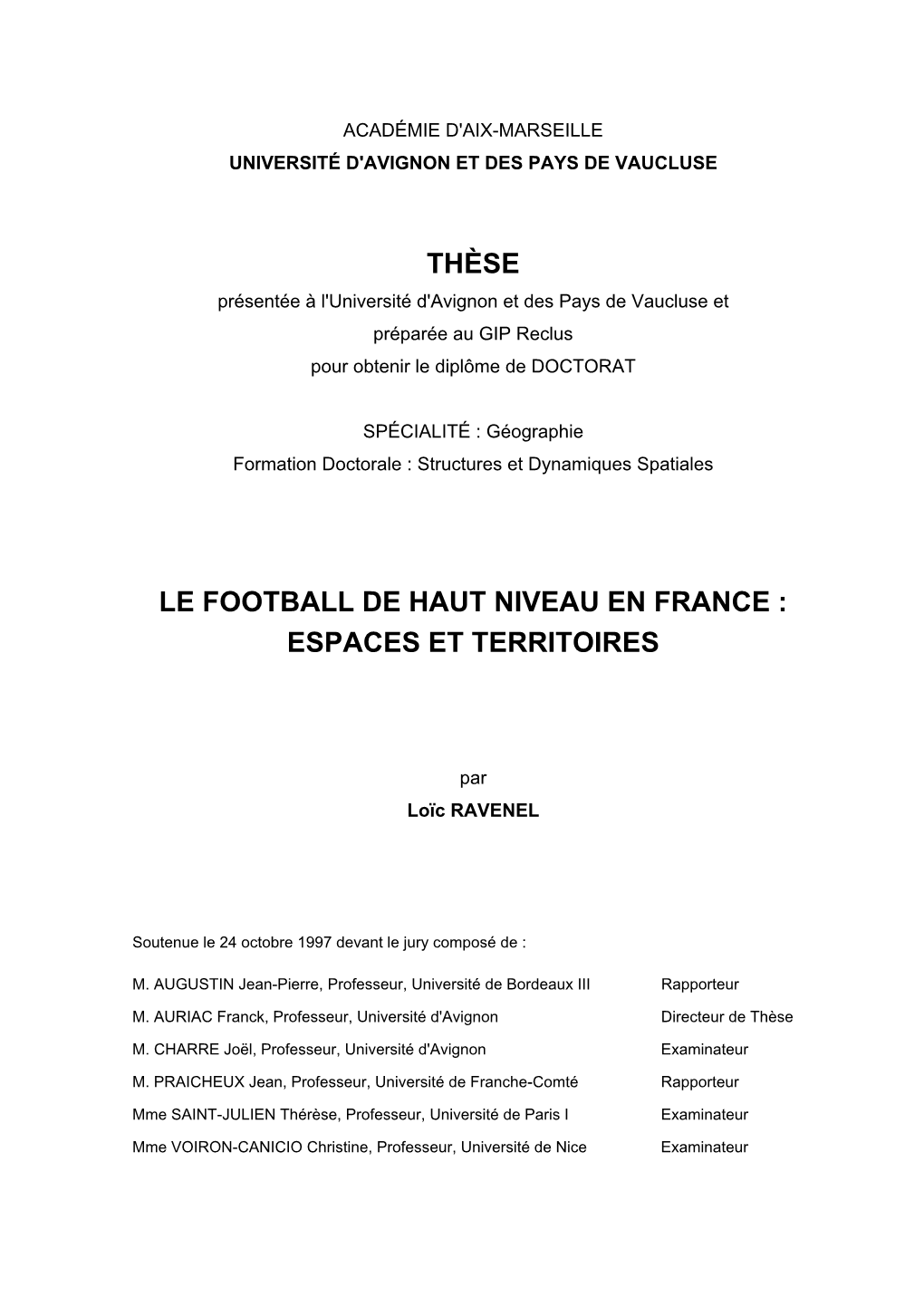 Thèse Le Football De Haut Niveau En France