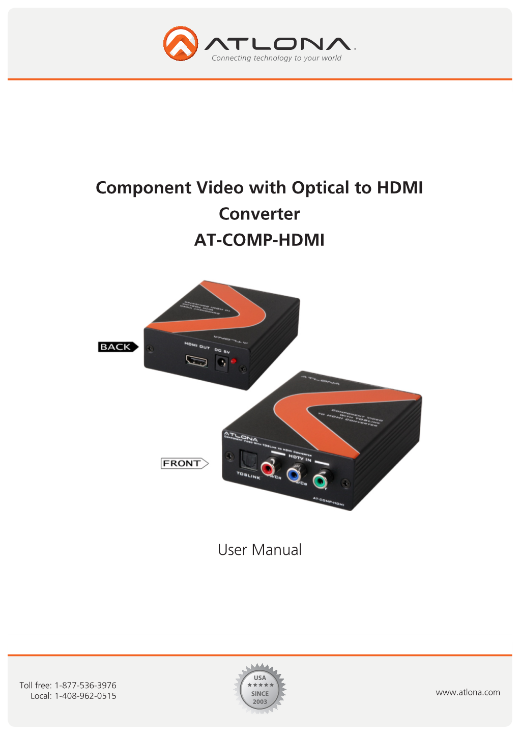 Component Video with Optical to HDMI Converter AT-COMP-HDMI