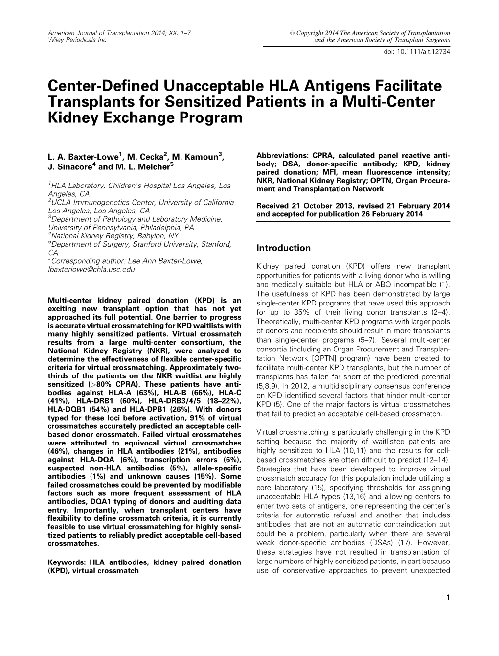 Center-Defined Unacceptable HLA Antigens Facilitate Transplants For