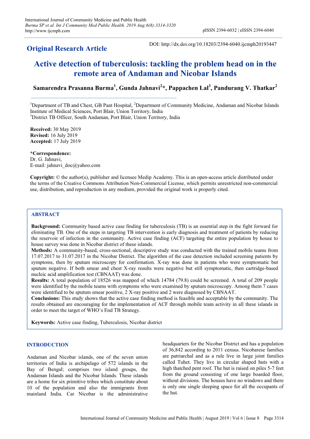 Active Detection of Tuberculosis: Tackling the Problem Head on in the Remote Area of Andaman and Nicobar Islands