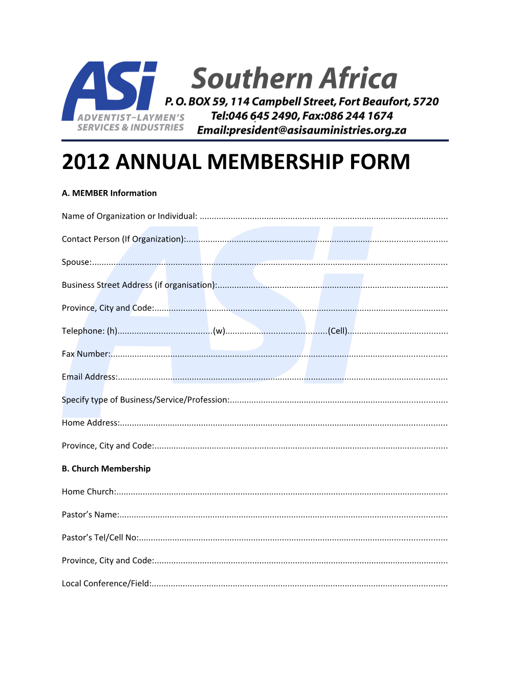 2012 Annual Membership Form