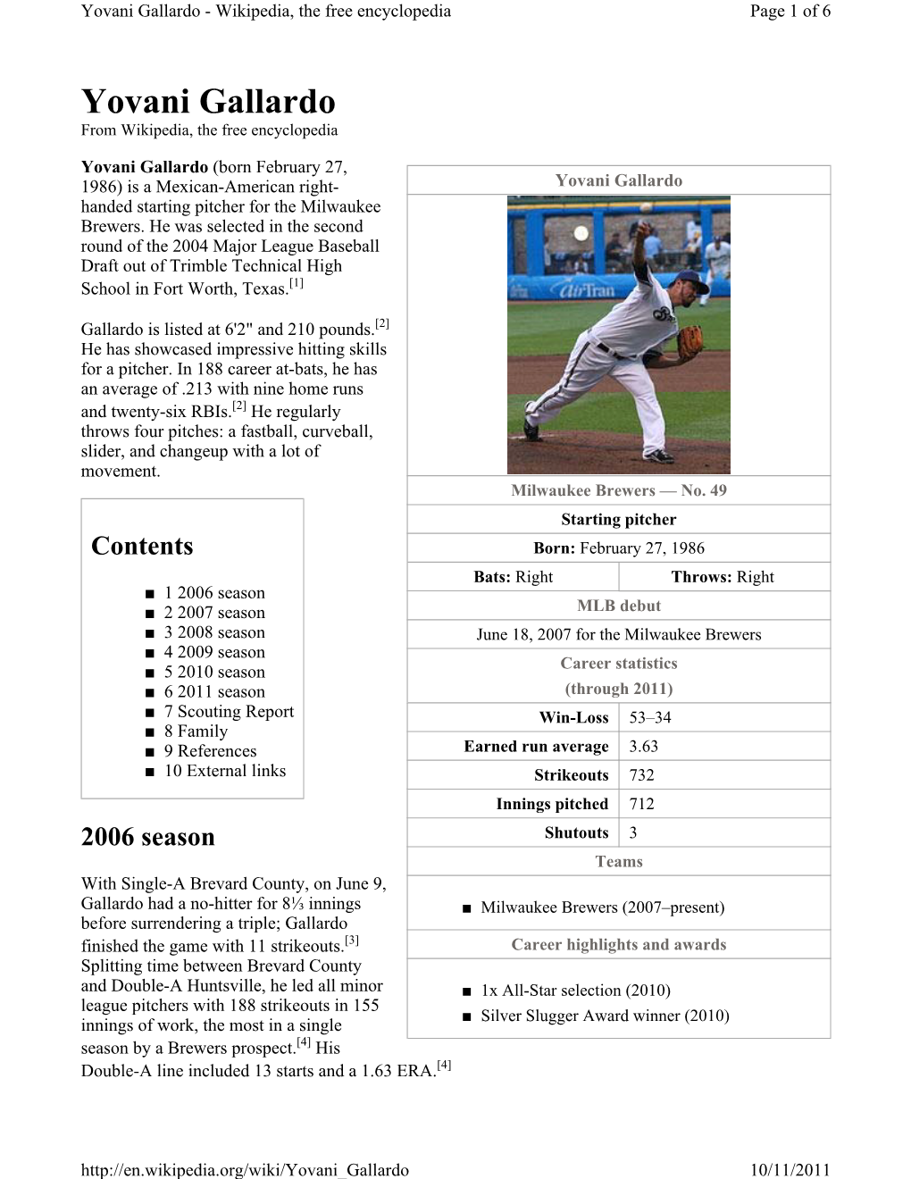 Yovani Gallardo - Wikipedia, the Free Encyclopedia Page 1 of 6