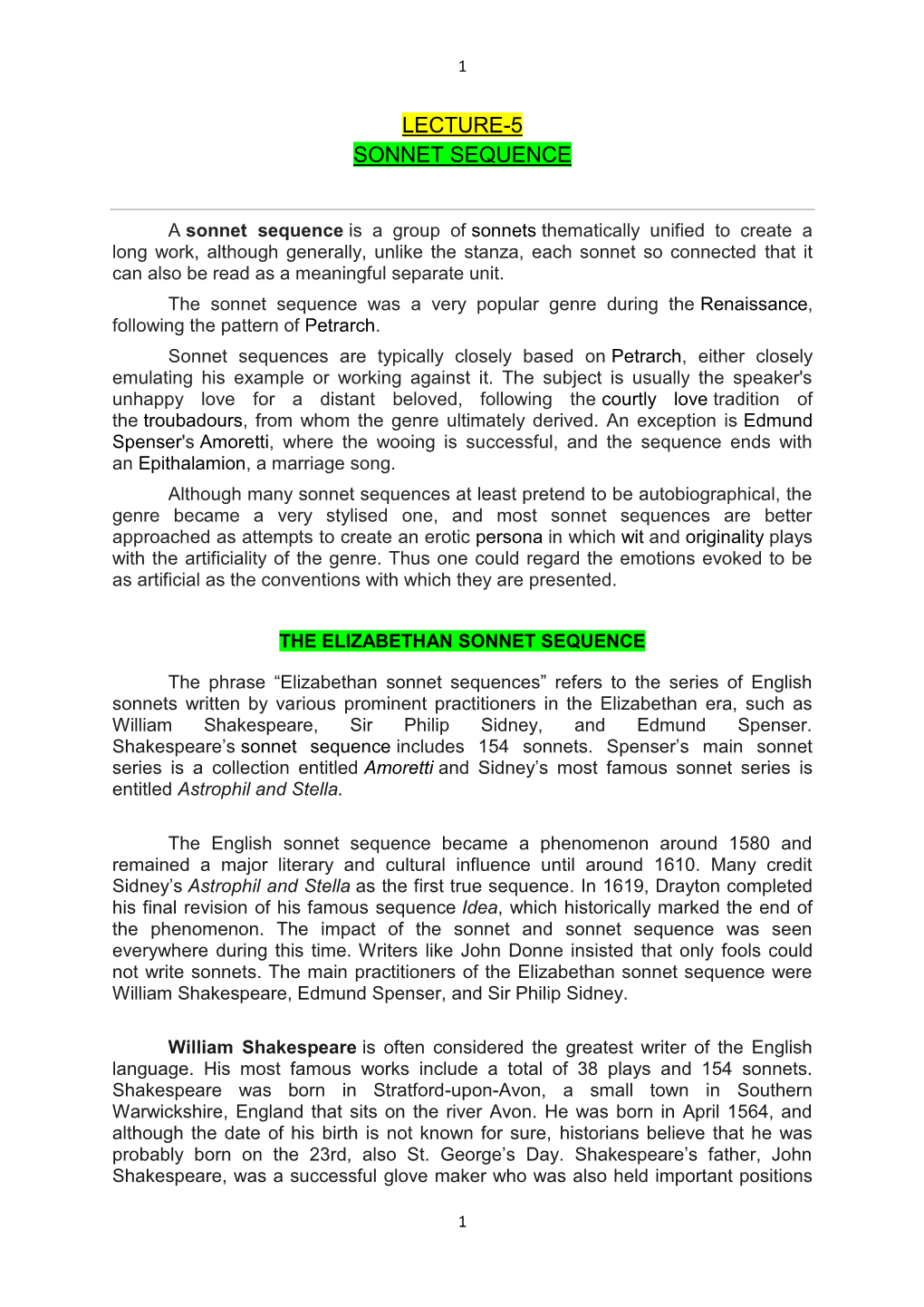 Lecture-5 Sonnet Sequence