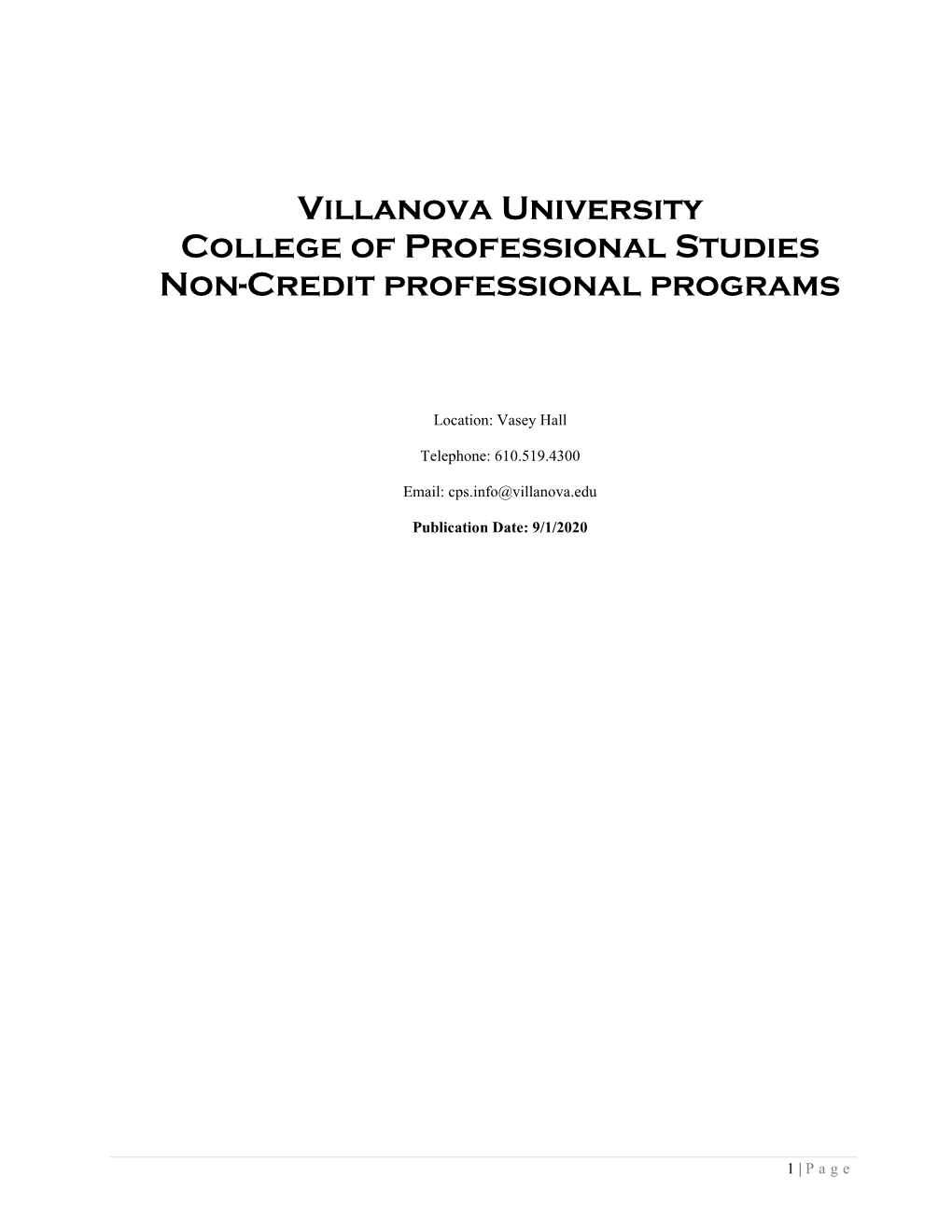 Villanova University College of Professional Studies Non-Credit Professional Programs