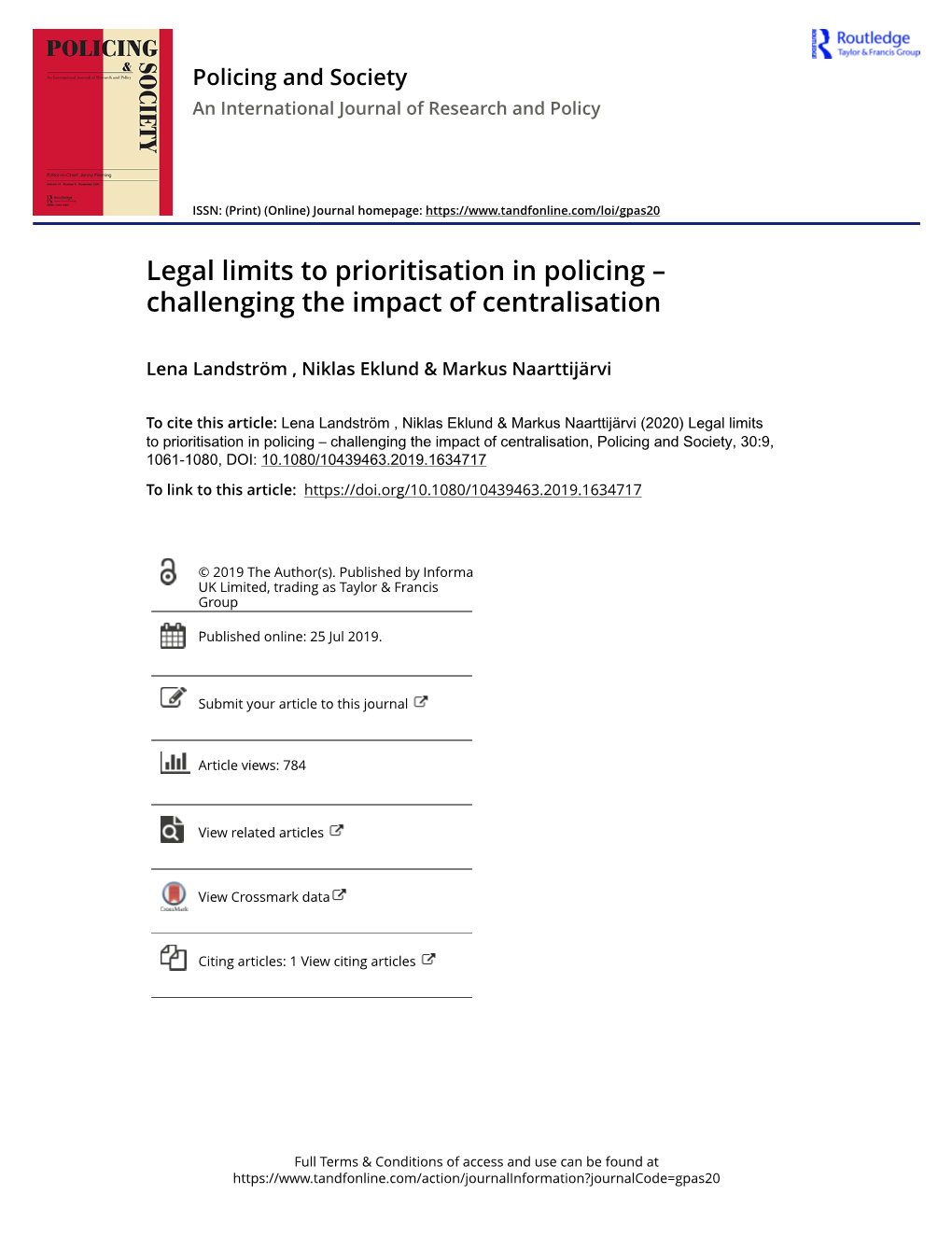 Legal Limits to Prioritisation in Policing – Challenging the Impact of Centralisation