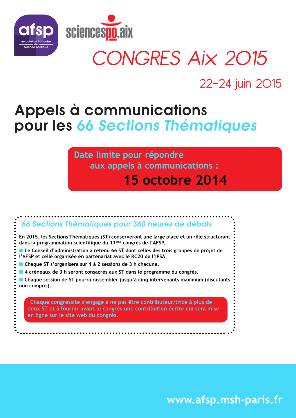 CONGRES Aix 2015 22-24 Juin 2015 Appels À Communications Pour Les 66 Sections Thématiques