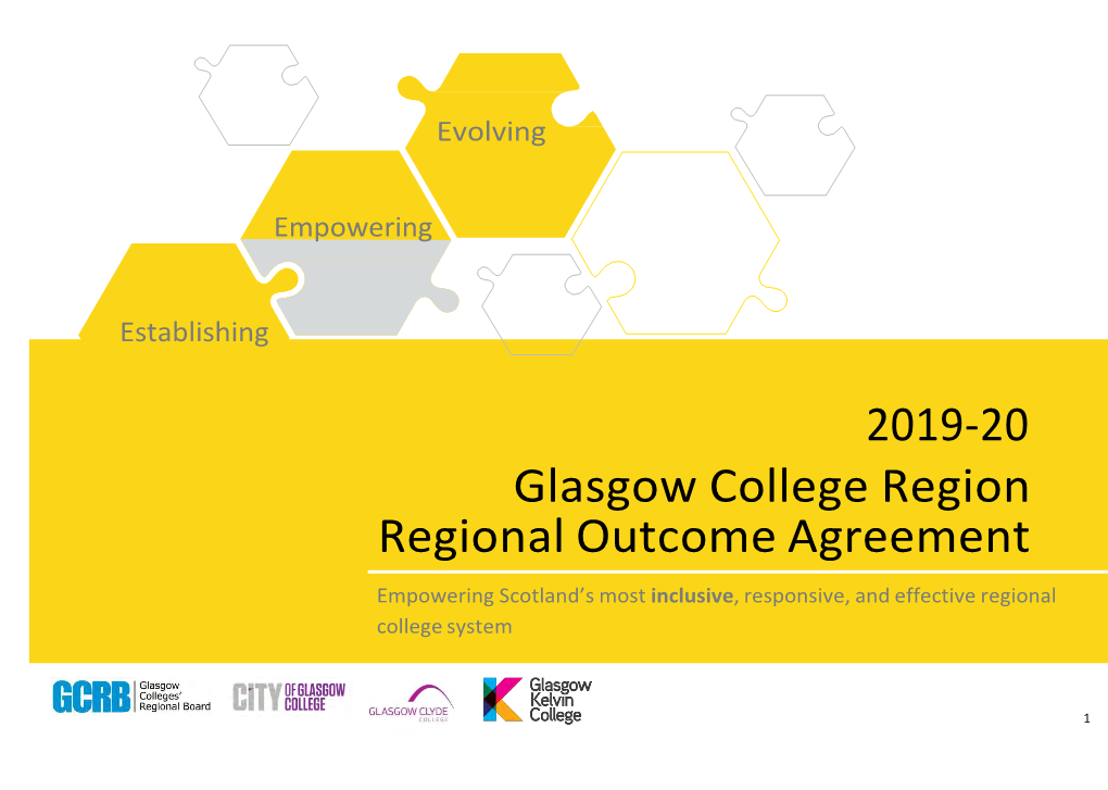 2019-20 Glasgow College Region Regional Outcome Agreement Empowering Scotland’S Most Inclusive, Responsive, and Effective Regional College System