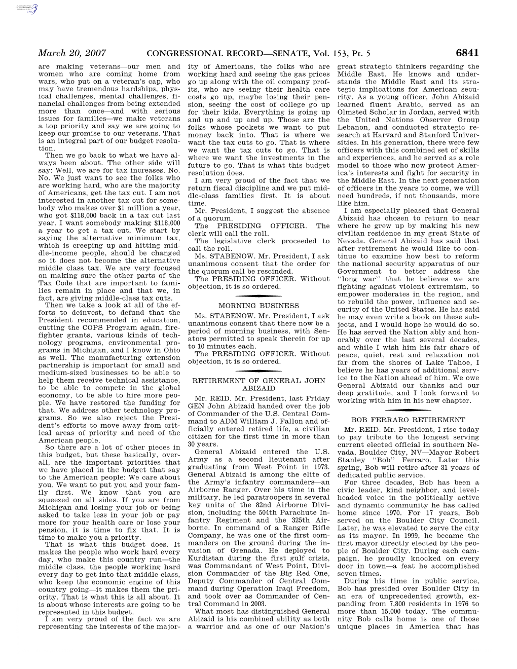 CONGRESSIONAL RECORD—SENATE, Vol. 153, Pt. 5 March 20